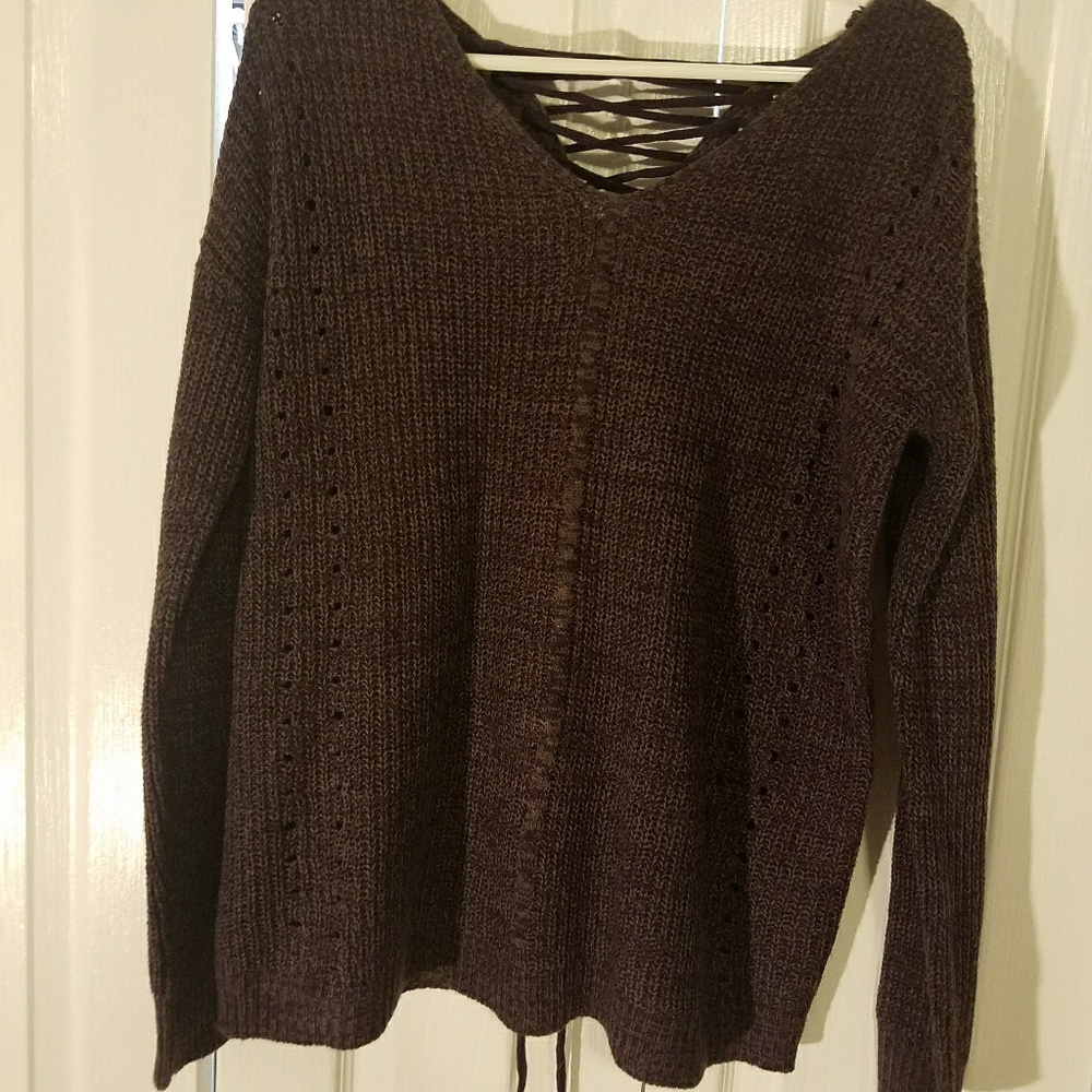 Purple sweater open lace up back Medium